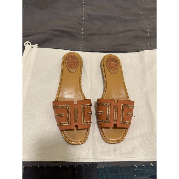 Rene Caovilla Brown Slide Heels with Silver Accents - Picture 2 of 5